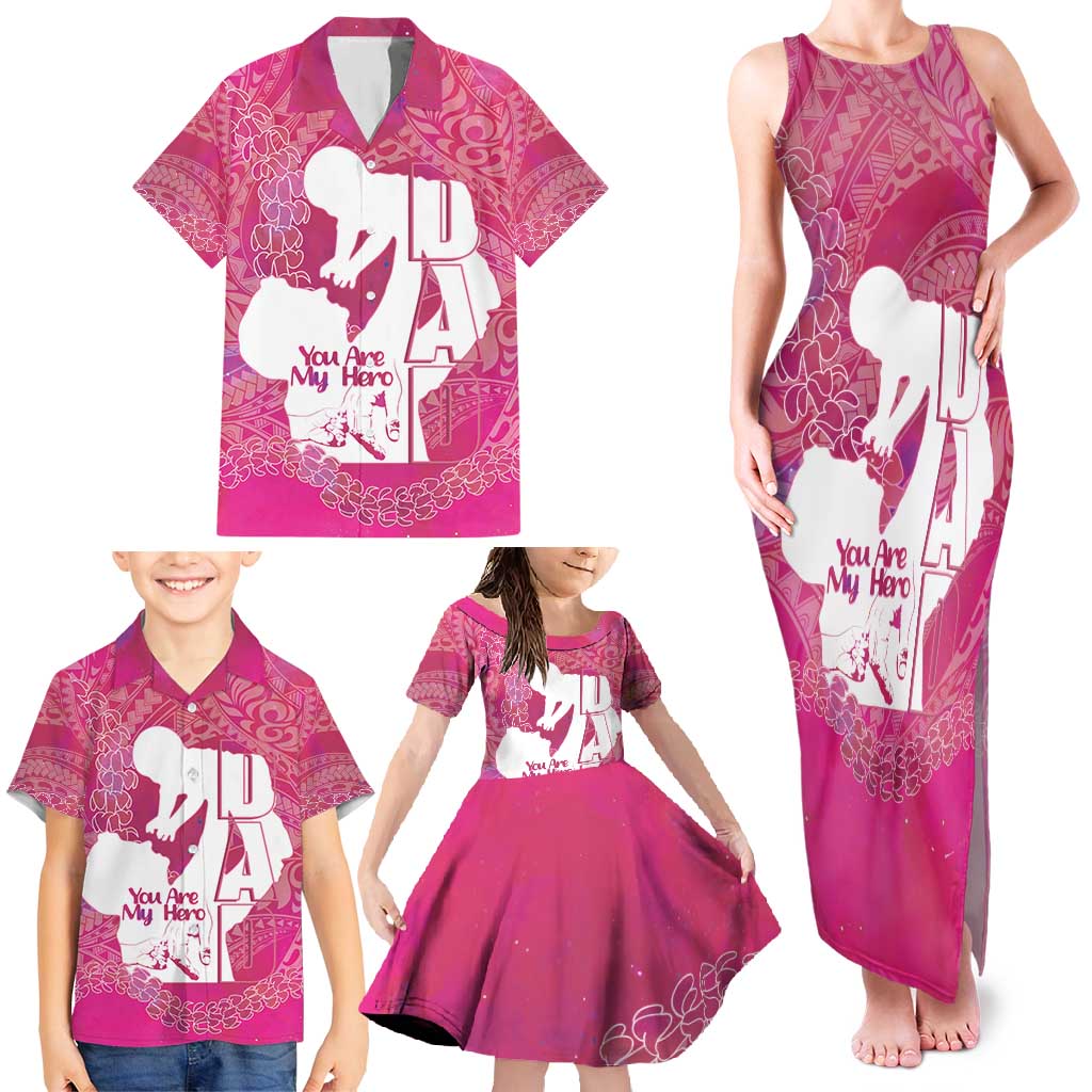 Pink Polynesia Father's Day Family Matching Tank Maxi Dress and Hawaiian Shirt Dad You Are My Hero LT14 - Polynesian Pride