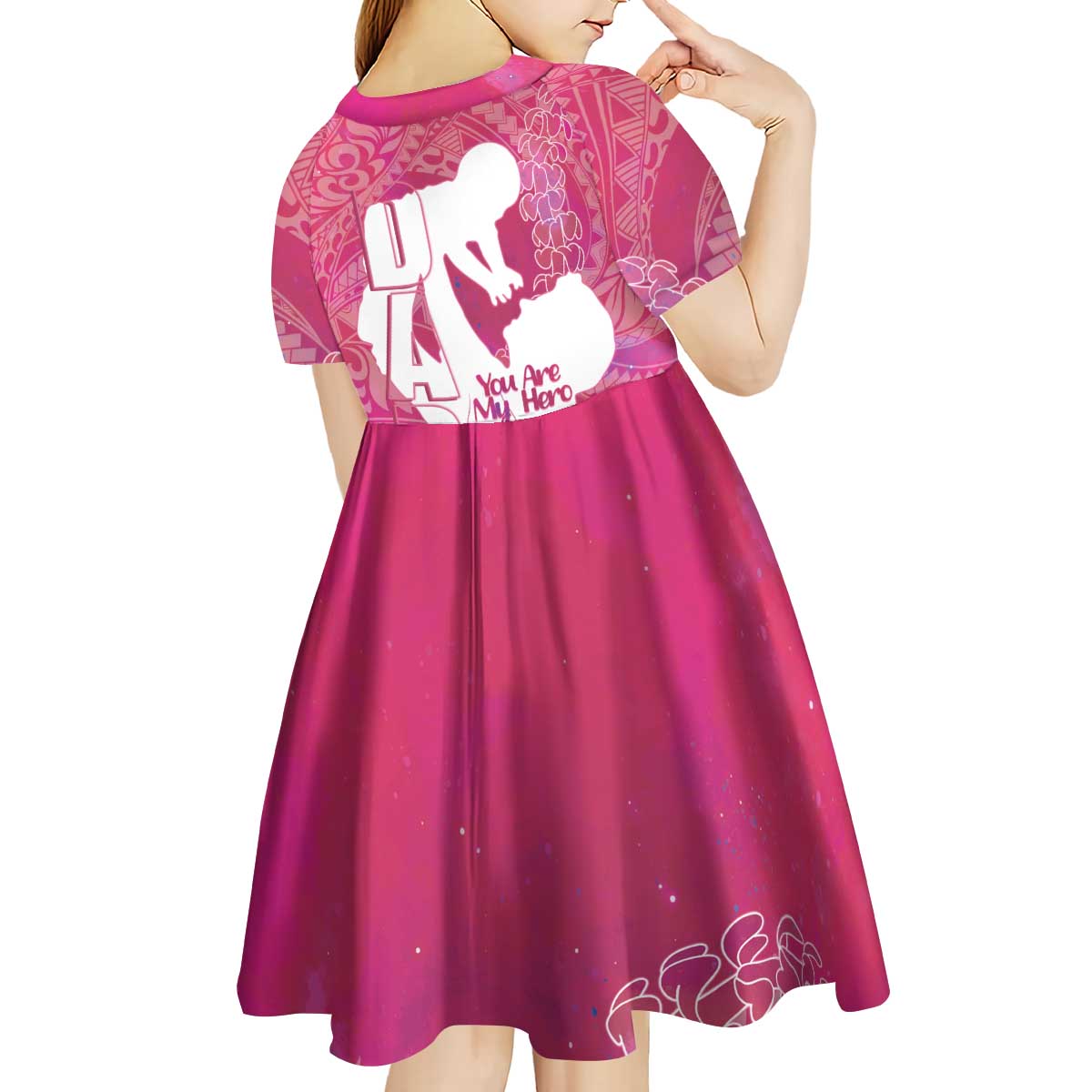 Pink Polynesia Father's Day Kid Short Sleeve Dress Dad You Are My Hero