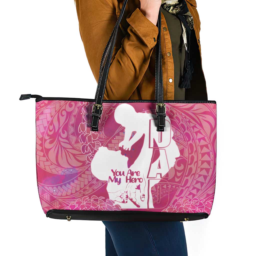 Pink Polynesia Father's Day Leather Tote Bag Dad You Are My Hero
