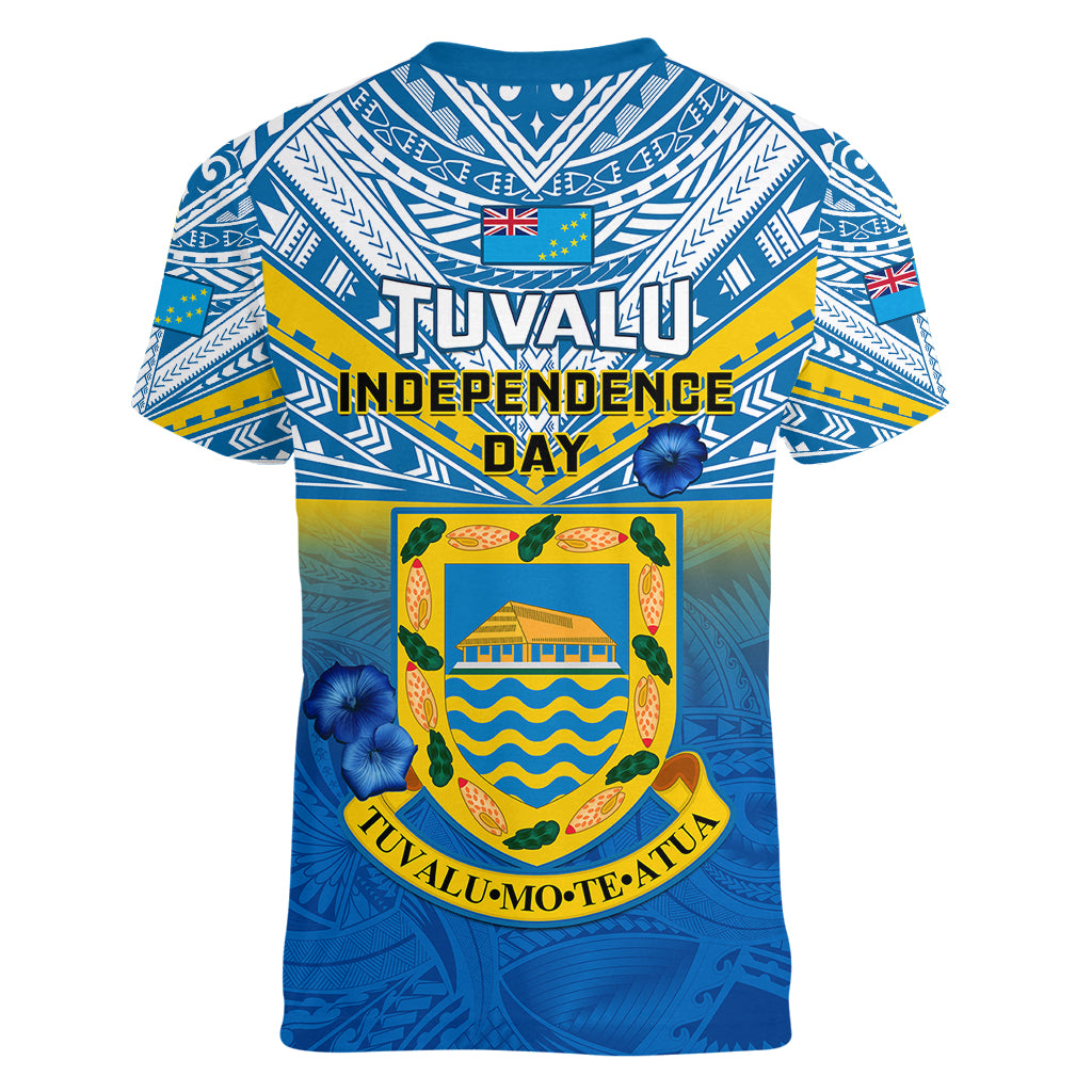 Tuvalu Independence Day Women V Neck T Shirt Tuvaluan Proud 45th Anniversary Polynesian Pattern LT14 - Polynesian Pride