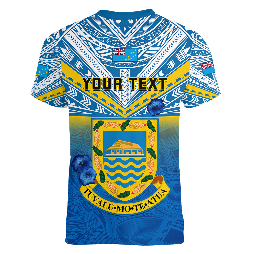 Personalised Tuvalu Independence Day Women V Neck T Shirt Tuvaluan Proud 45th Anniversary Polynesian Pattern LT14 - Polynesian Pride