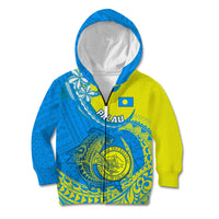 Personalised Palau Independence Day Kid Hoodie Happy 29th Anniversary Polynesian Hammerhead Shark LT14 Zip Hoodie Blue - Polynesian Pride