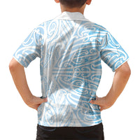 Blue New Zealand Puhoro Maori Tattoo Family Matching Off Shoulder Maxi Dress and Hawaiian Shirt