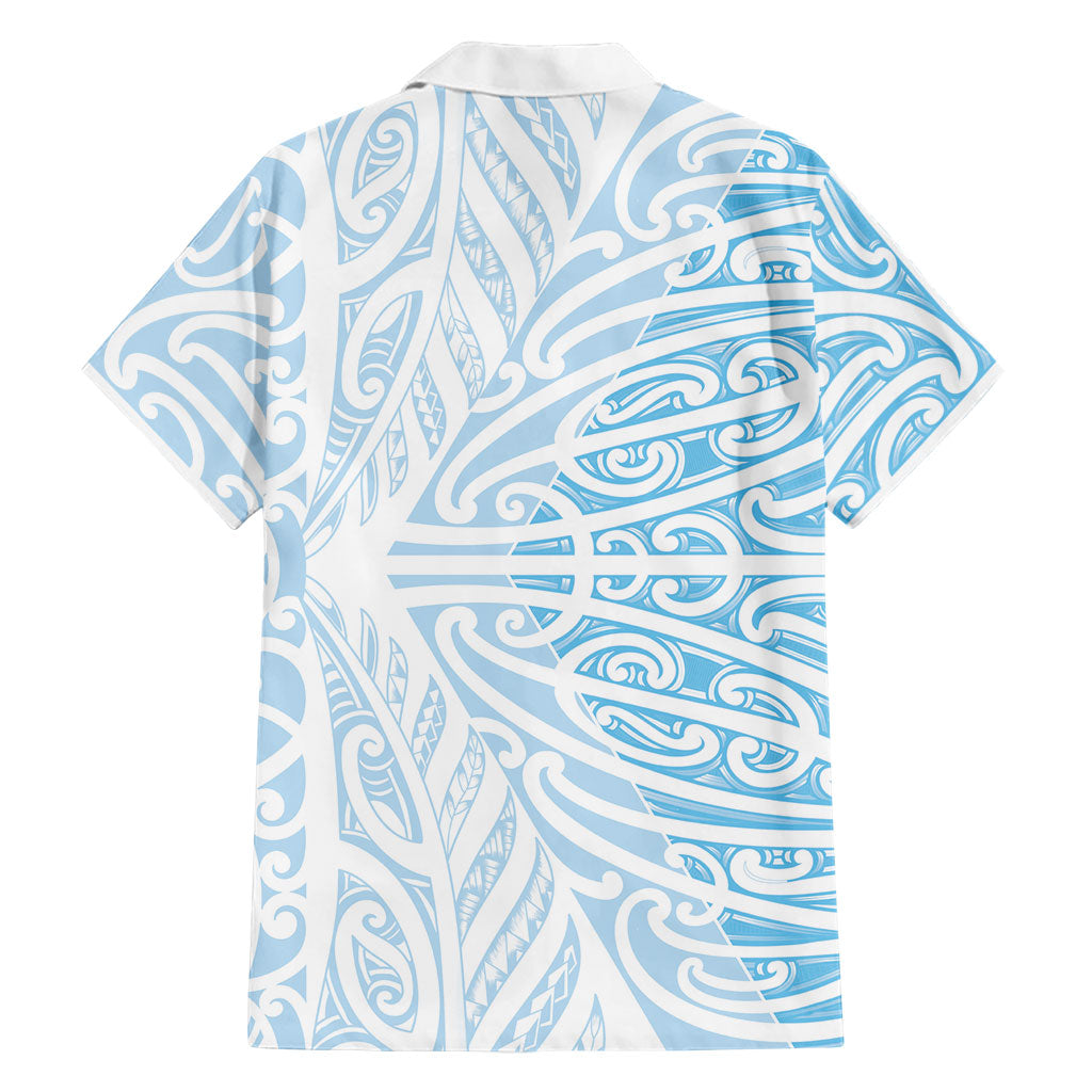 Blue New Zealand Puhoro Maori Tattoo Family Matching Off Shoulder Maxi Dress and Hawaiian Shirt