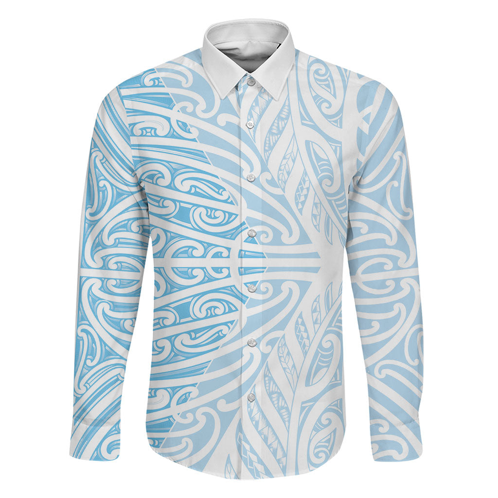Blue New Zealand Puhoro Maori Tattoo Family Matching Off Shoulder Short Dress and Hawaiian Shirt