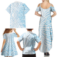 Blue New Zealand Puhoro Maori Tattoo Family Matching Summer Maxi Dress and Hawaiian Shirt