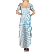 Blue New Zealand Puhoro Maori Tattoo Family Matching Summer Maxi Dress and Hawaiian Shirt