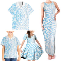 Blue New Zealand Puhoro Maori Tattoo Family Matching Tank Maxi Dress and Hawaiian Shirt