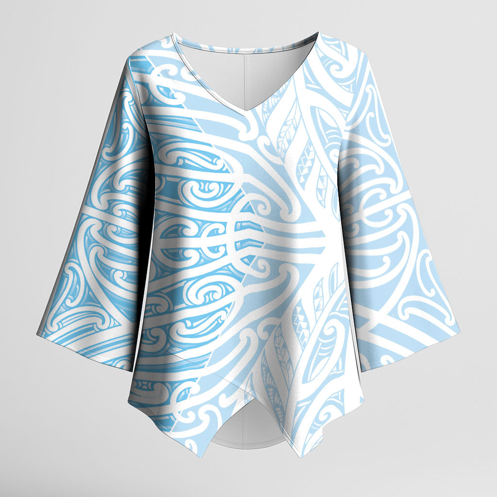 Blue New Zealand Puhoro Maori Tattoo Kimono Sleeve Blouse LT14 Female Blue - Polynesian Pride