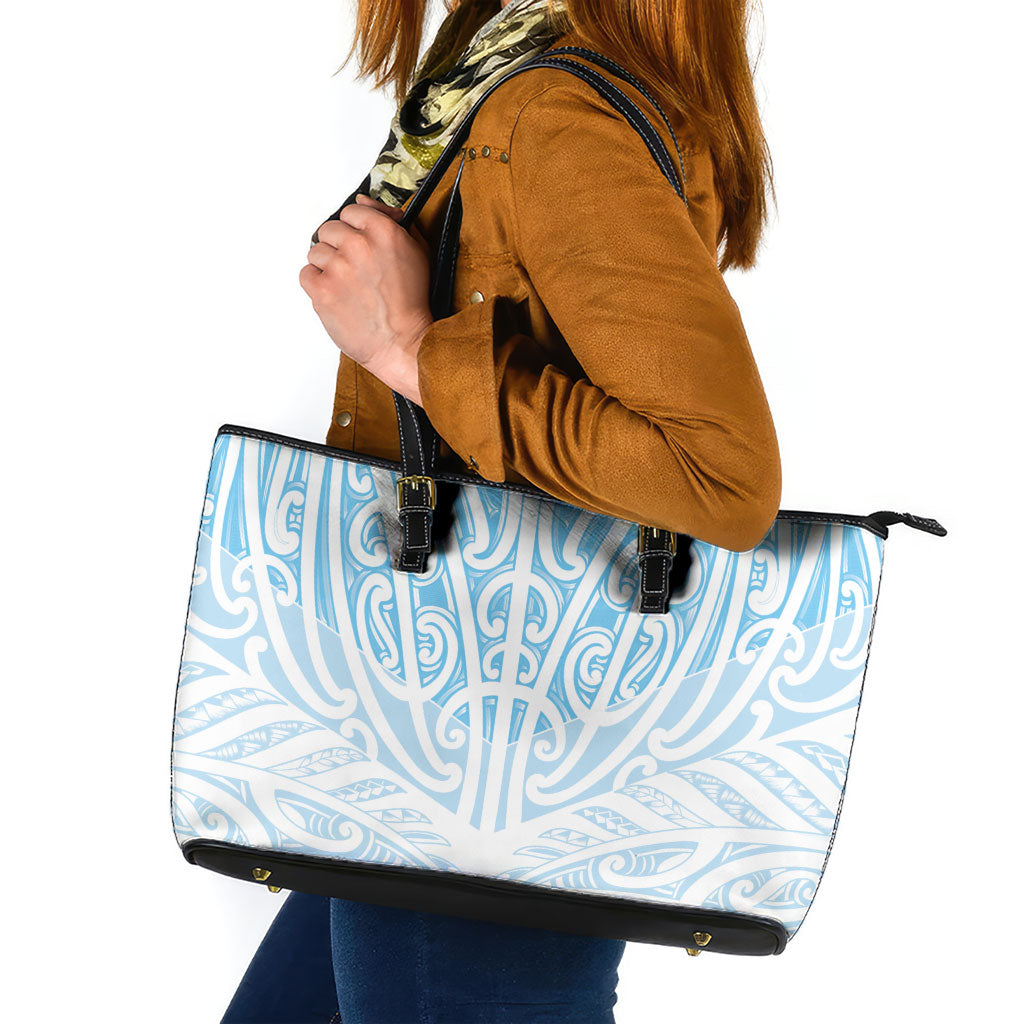 Blue New Zealand Puhoro Maori Tattoo Leather Tote Bag LT14 Blue - Polynesian Pride
