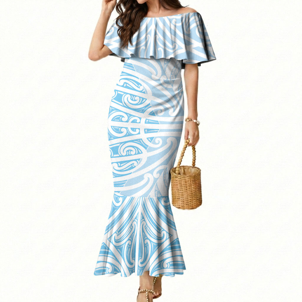 Blue New Zealand Puhoro Maori Tattoo Mermaid Dress LT14 Women Blue - Polynesian Pride