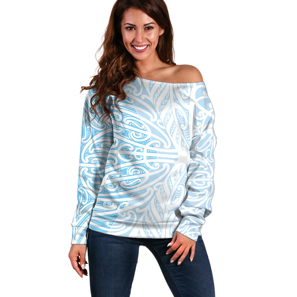 Blue New Zealand Puhoro Maori Tattoo Off Shoulder Sweater LT14 Women Blue - Polynesian Pride