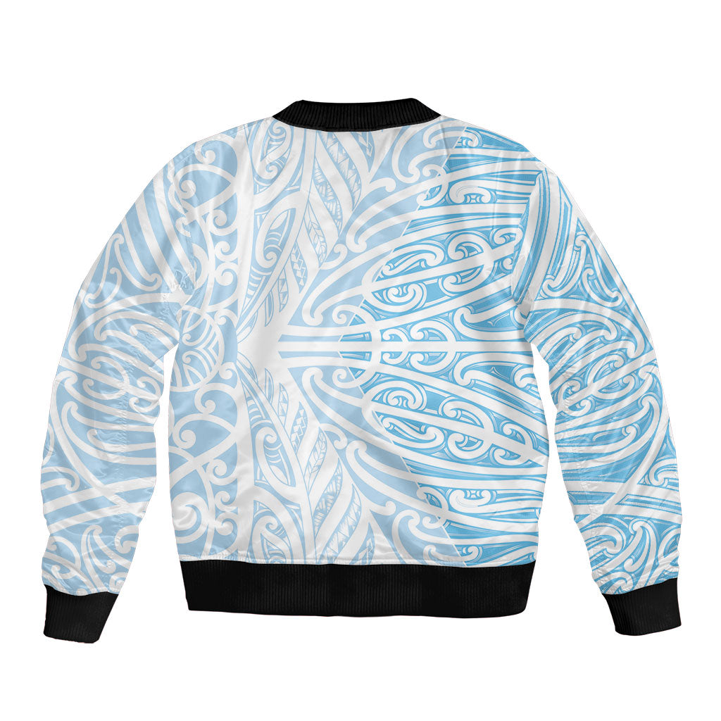 Blue New Zealand Puhoro Maori Tattoo Sleeve Zip Bomber Jacket