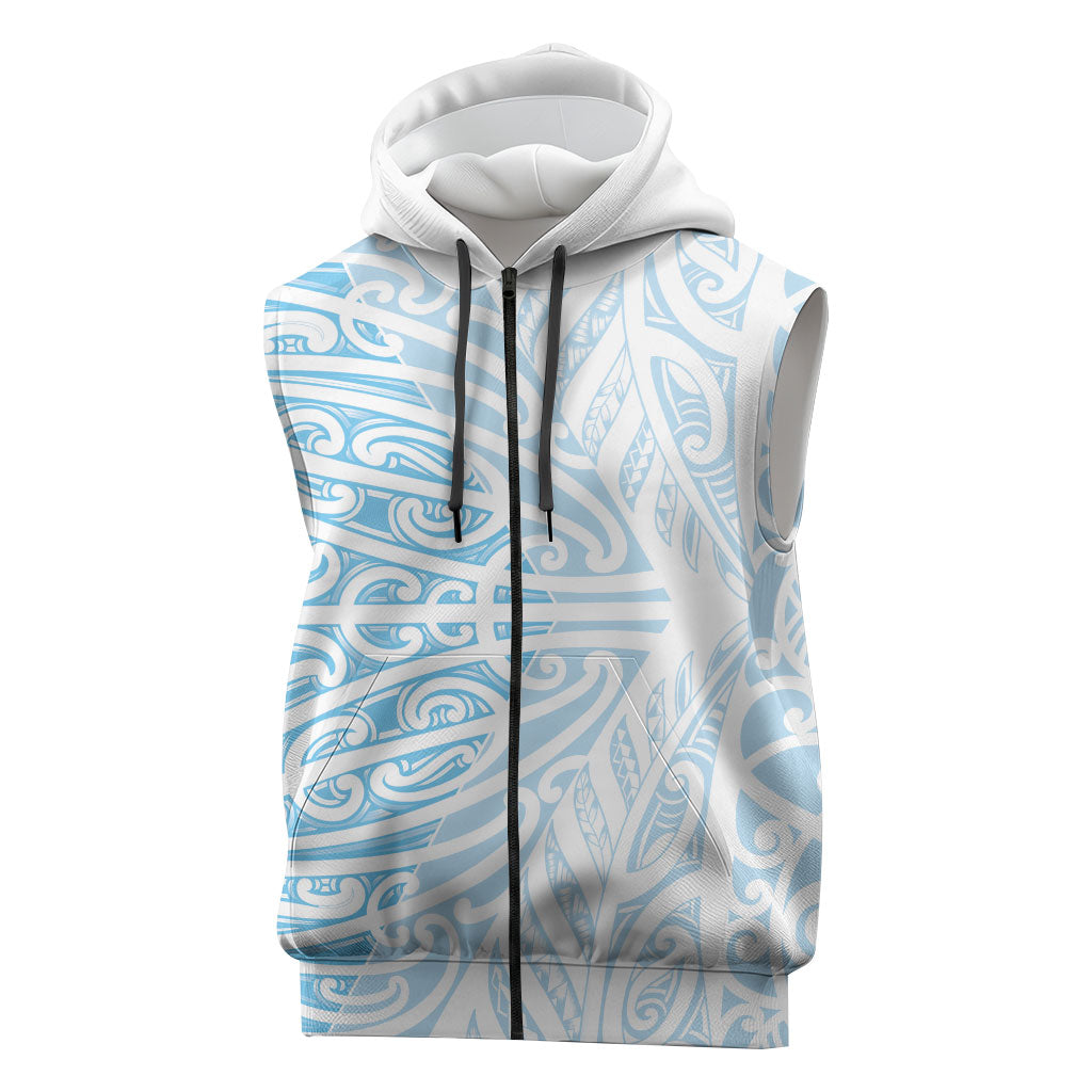 Blue New Zealand Puhoro Maori Tattoo Sleeveless Zip Hoodie LT14 Blue - Polynesian Pride