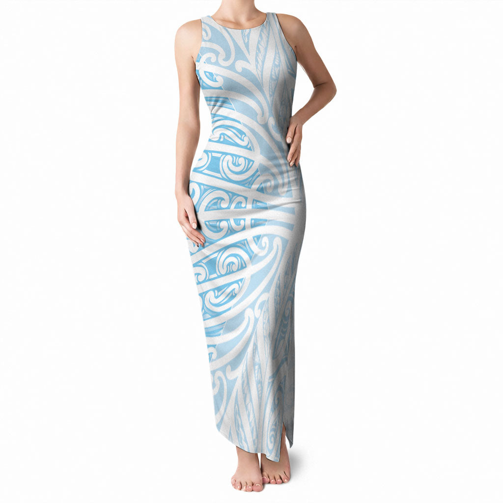Blue New Zealand Puhoro Maori Tattoo Tank Maxi Dress LT14 Women Blue - Polynesian Pride