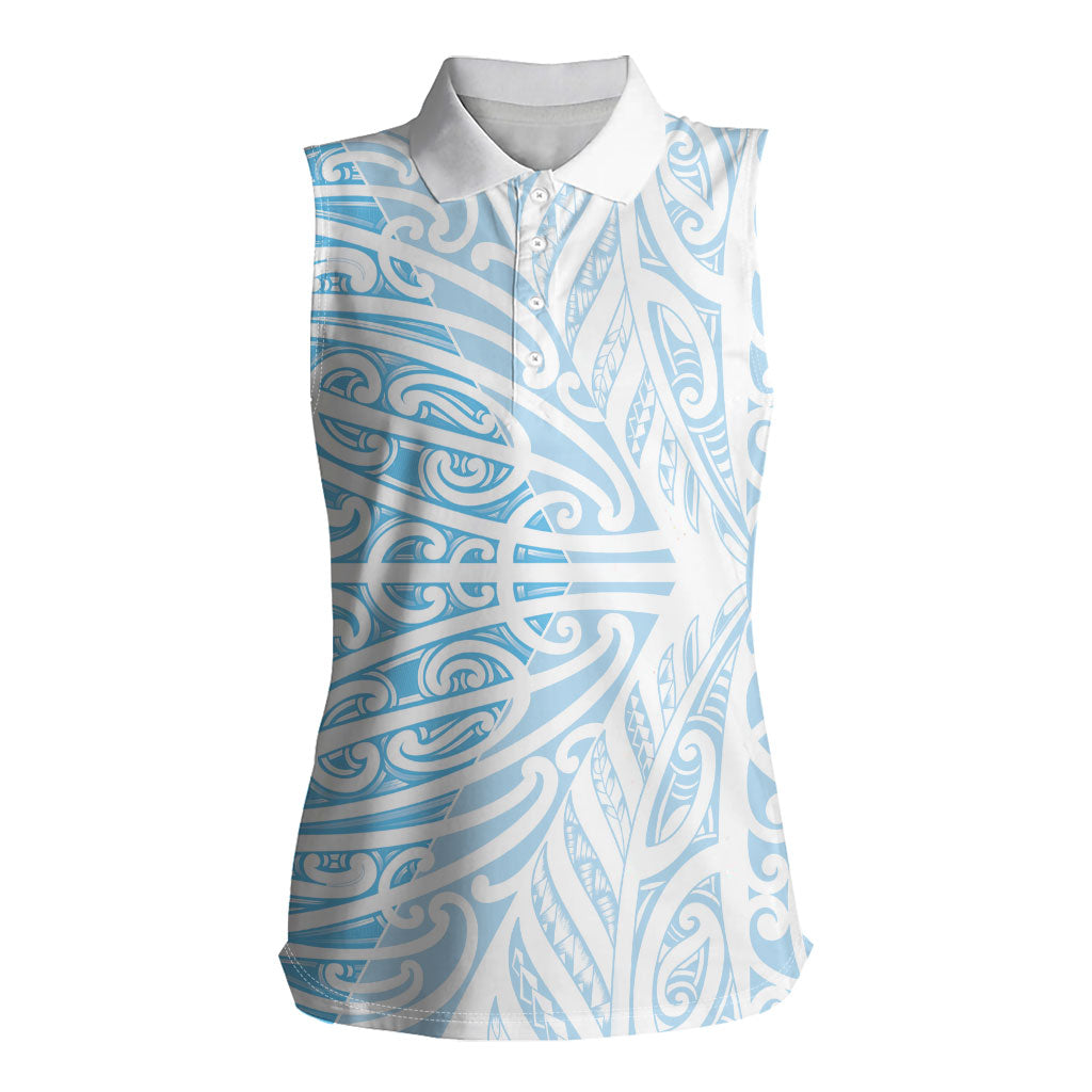 Blue New Zealand Puhoro Maori Tattoo Women Sleeveless Polo Shirt LT14 Female Blue - Polynesian Pride