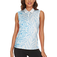 Blue New Zealand Puhoro Maori Tattoo Women Sleeveless Polo Shirt