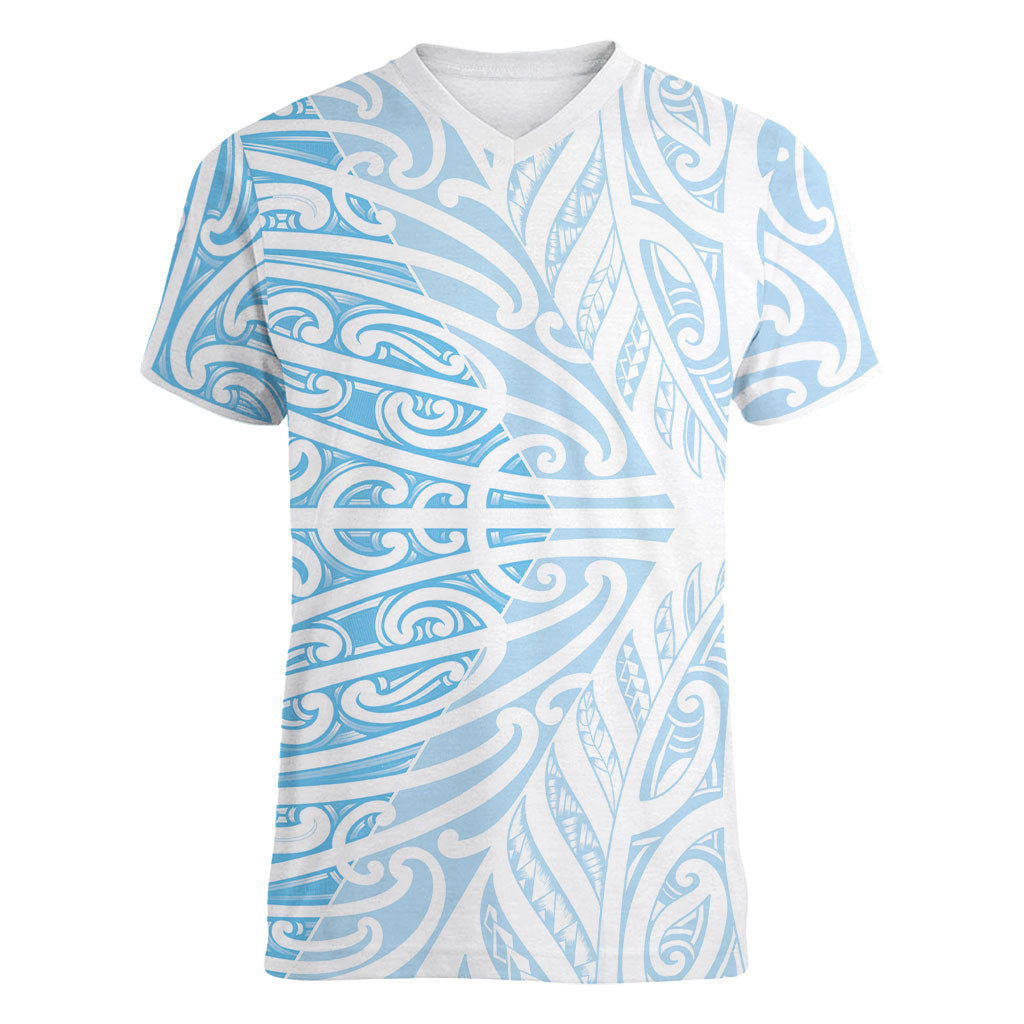 Blue New Zealand Puhoro Maori Tattoo Women V-Neck T-Shirt LT14 Female Blue - Polynesian Pride