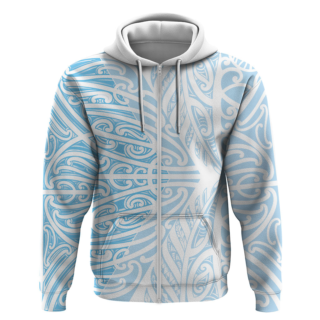 Blue New Zealand Puhoro Maori Tattoo Zip Hoodie LT14 Zip Hoodie Blue - Polynesian Pride