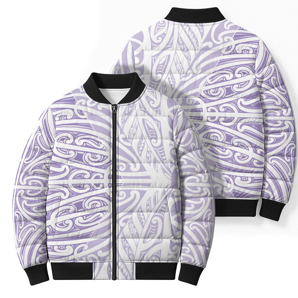 Purple New Zealand Puhoro Maori Tattoo Bomber Puffer Jacket