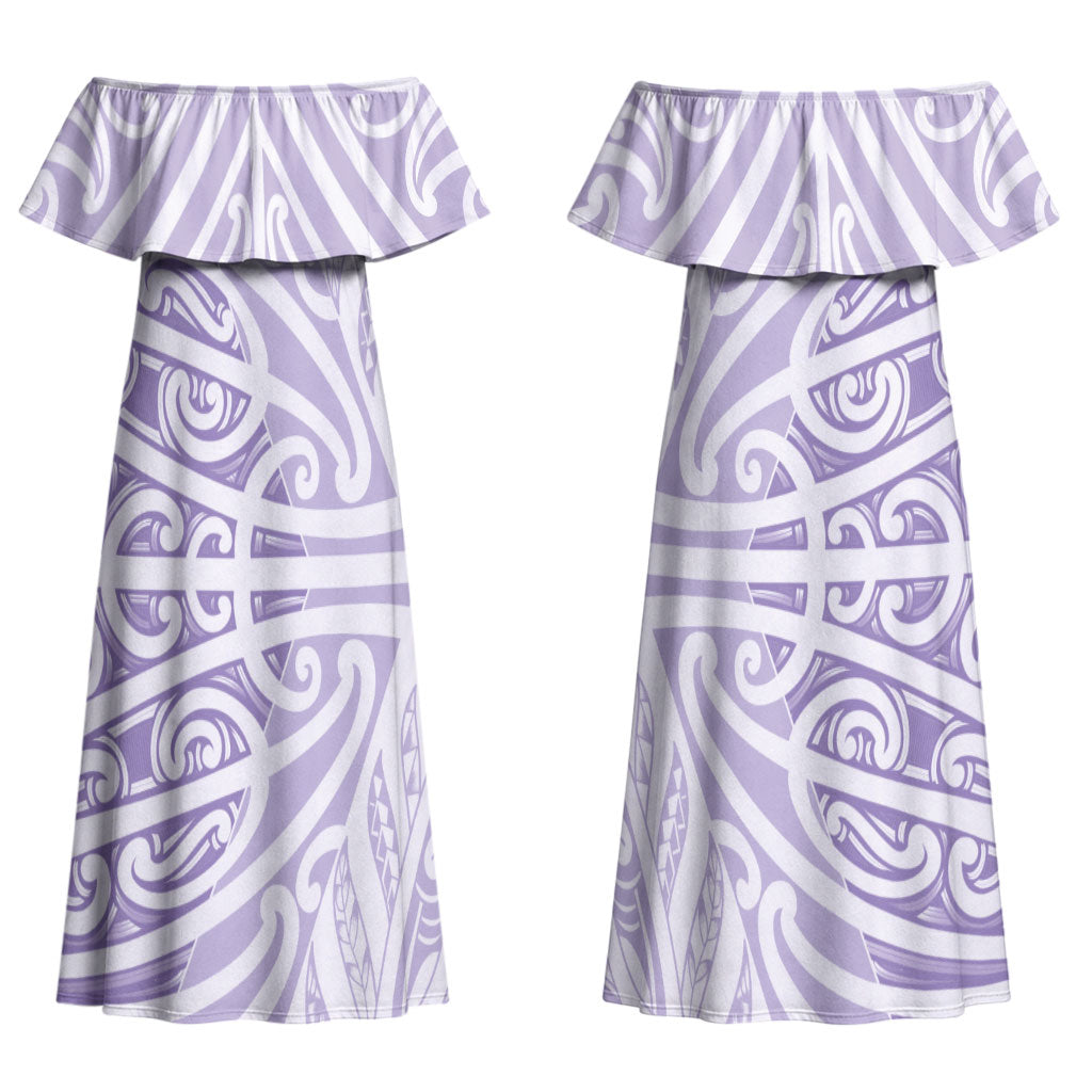 Purple New Zealand Puhoro Maori Tattoo Couples Matching Off Shoulder Maxi Dress and Long Sleeve Button Shirt LT14 - Polynesian Pride
