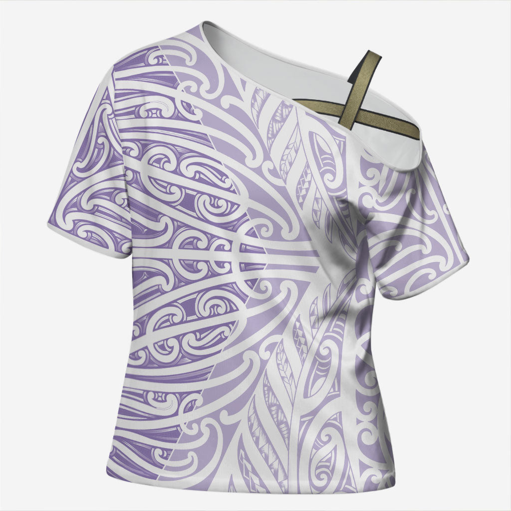 Purple New Zealand Puhoro Maori Tattoo Cross Shoulder Shirt LT14 Female Purple - Polynesian Pride