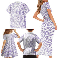 Purple New Zealand Puhoro Maori Tattoo Family Matching Short Sleeve Bodycon Dress and Hawaiian Shirt