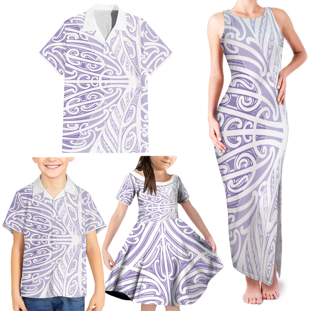 Purple New Zealand Puhoro Maori Tattoo Family Matching Tank Maxi Dress and Hawaiian Shirt