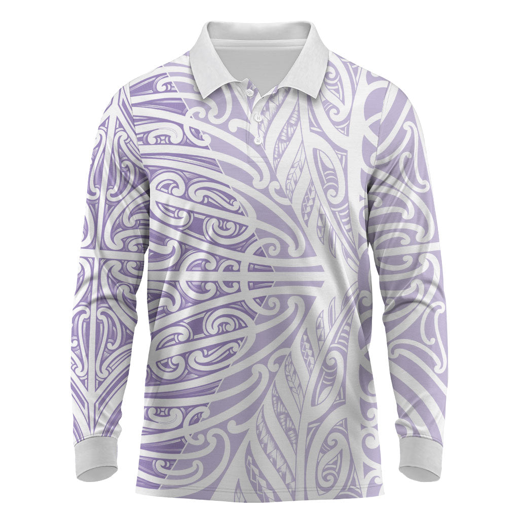 Purple New Zealand Puhoro Maori Tattoo Long Sleeve Polo Shirt LT14 Purple - Polynesian Pride