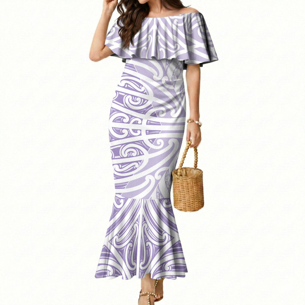 Purple New Zealand Puhoro Maori Tattoo Mermaid Dress LT14 Women Purple - Polynesian Pride