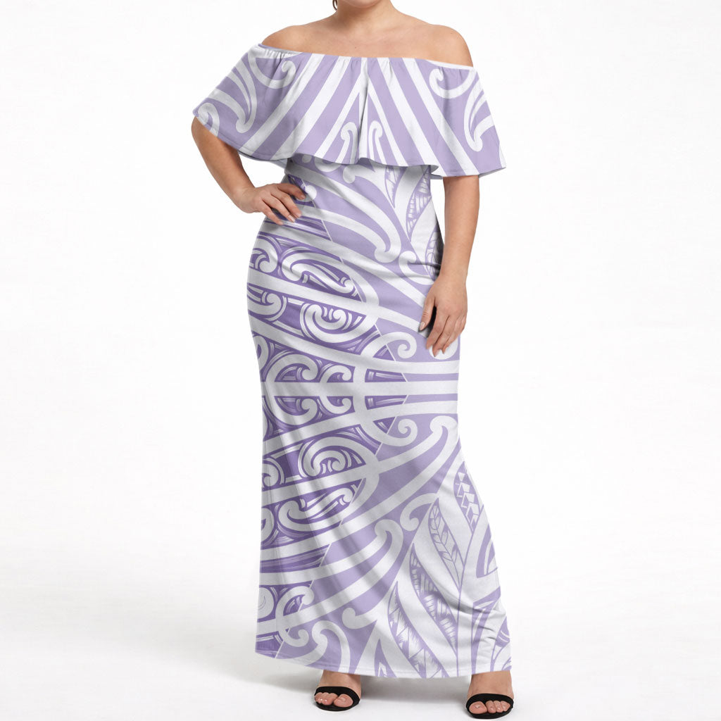 Purple New Zealand Puhoro Maori Tattoo Off Shoulder Maxi Dress LT14 Women Purple - Polynesian Pride