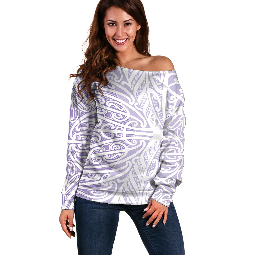 Purple New Zealand Puhoro Maori Tattoo Off Shoulder Sweater LT14 Women Purple - Polynesian Pride