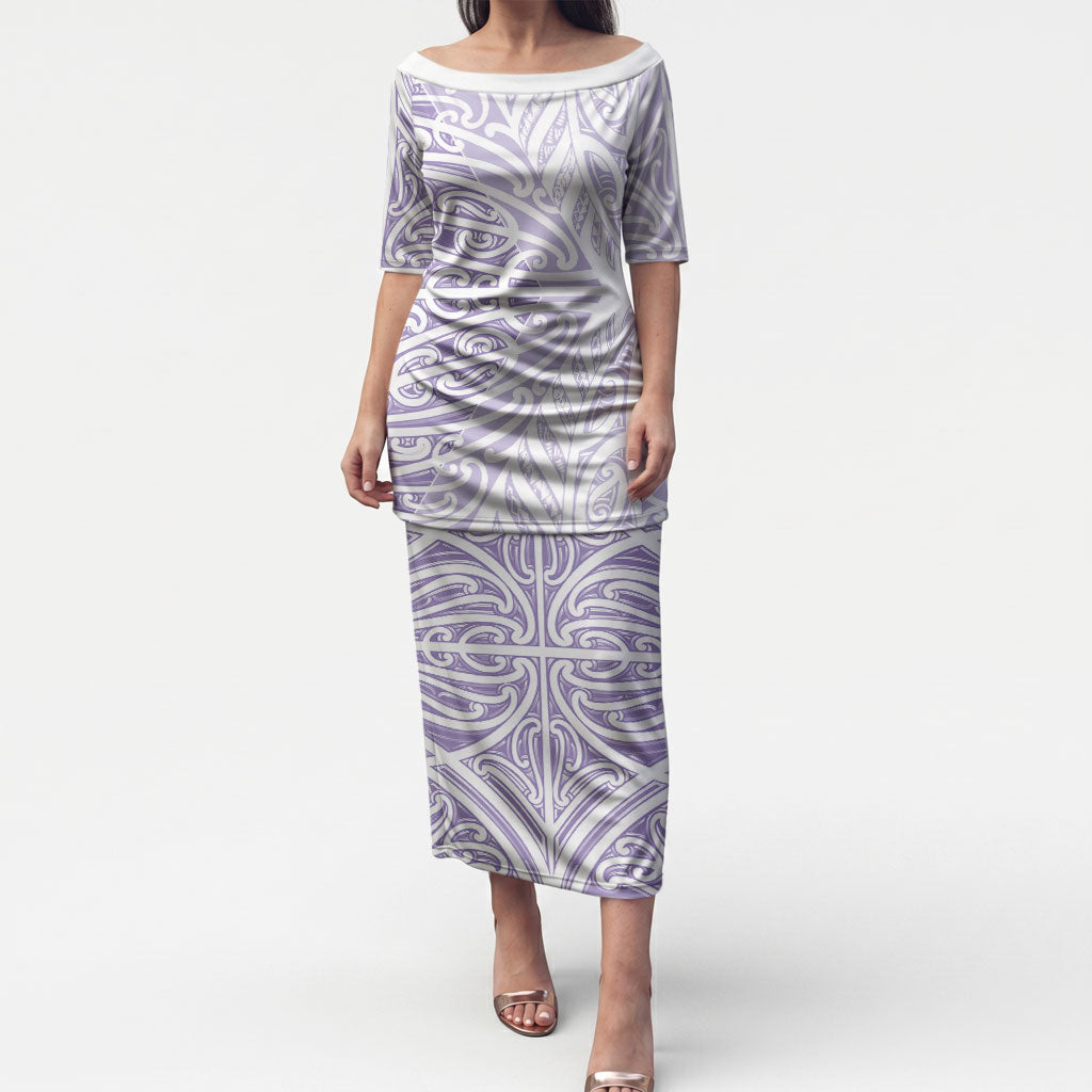 Purple New Zealand Puhoro Maori Tattoo Puletasi LT14 Long Dress Purple - Polynesian Pride