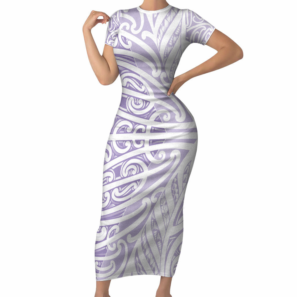 Purple New Zealand Puhoro Maori Tattoo Short Sleeve Bodycon Dress LT14 Long Dress Purple - Polynesian Pride