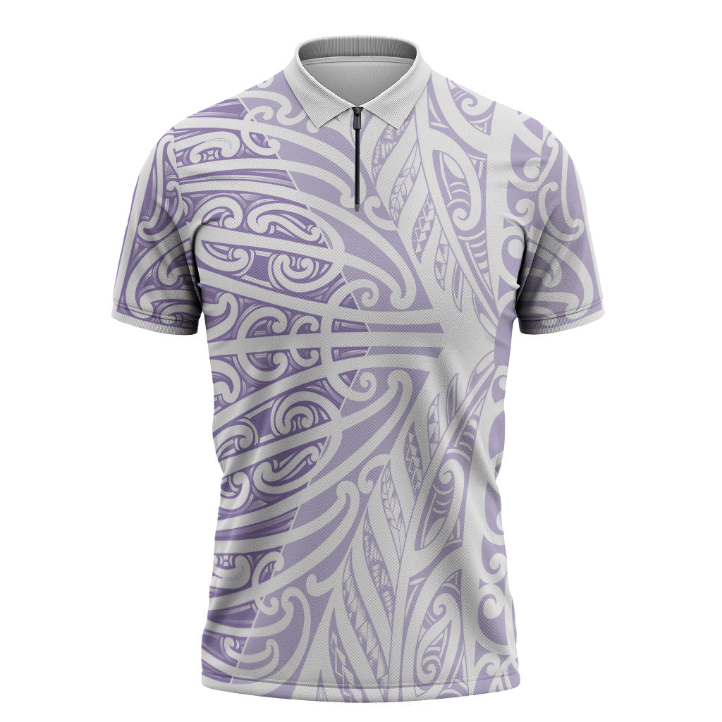 Purple New Zealand Puhoro Maori Tattoo Zipper Polo Shirt
