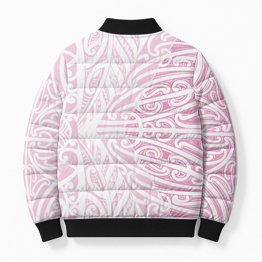 Pink New Zealand Puhoro Maori Tattoo Bomber Puffer Jacket