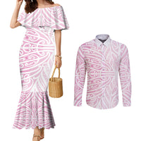 Pink New Zealand Puhoro Maori Tattoo Couples Matching Mermaid Dress and Long Sleeve Button Shirt