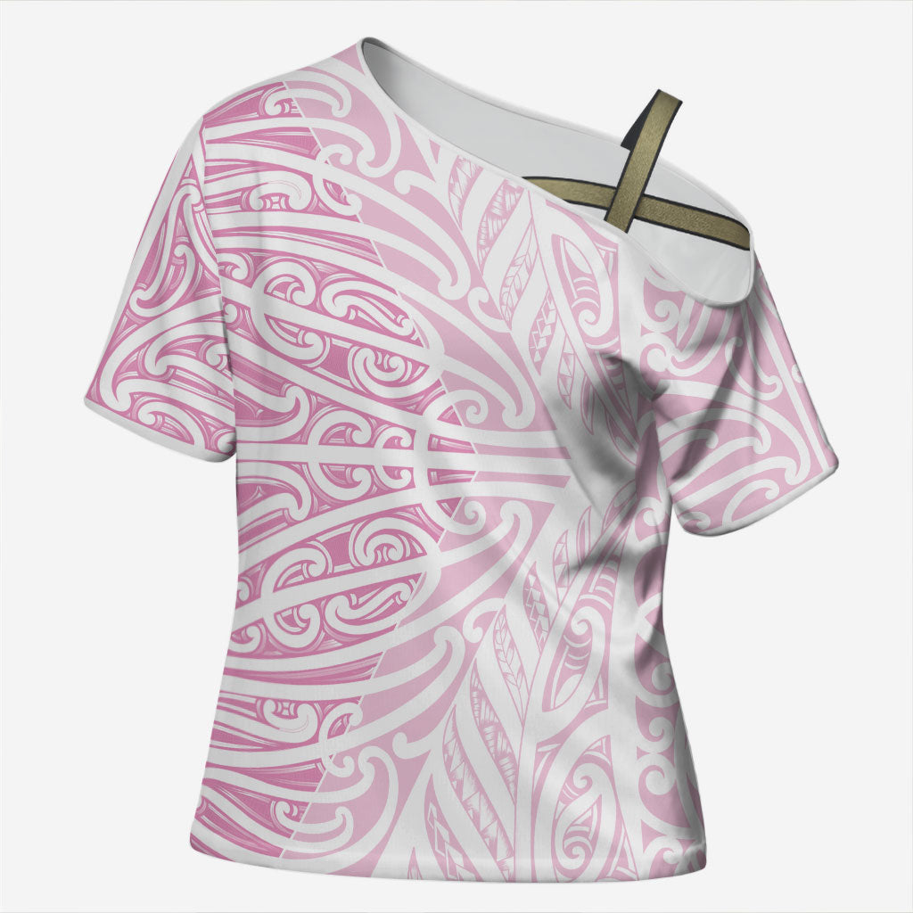 Pink New Zealand Puhoro Maori Tattoo Cross Shoulder Shirt LT14 Female Pink - Polynesian Pride
