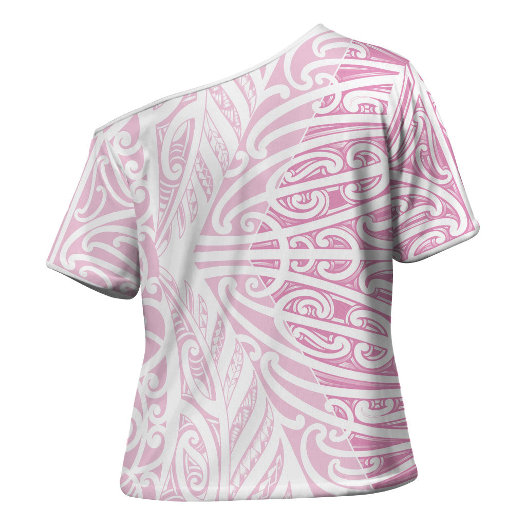 Pink New Zealand Puhoro Maori Tattoo Cross Shoulder Shirt