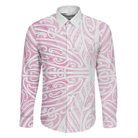 Pink New Zealand Puhoro Maori Tattoo Family Matching Off The Shoulder Long Sleeve Dress and Hawaiian Shirt