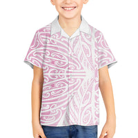 Pink New Zealand Puhoro Maori Tattoo Family Matching Off Shoulder Maxi Dress and Hawaiian Shirt