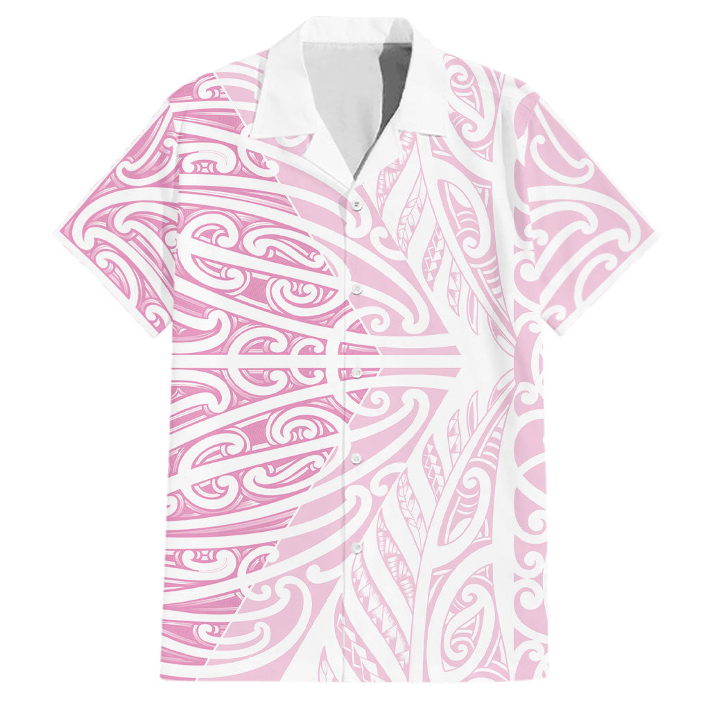 Pink New Zealand Puhoro Maori Tattoo Family Matching Off Shoulder Short Dress and Hawaiian Shirt