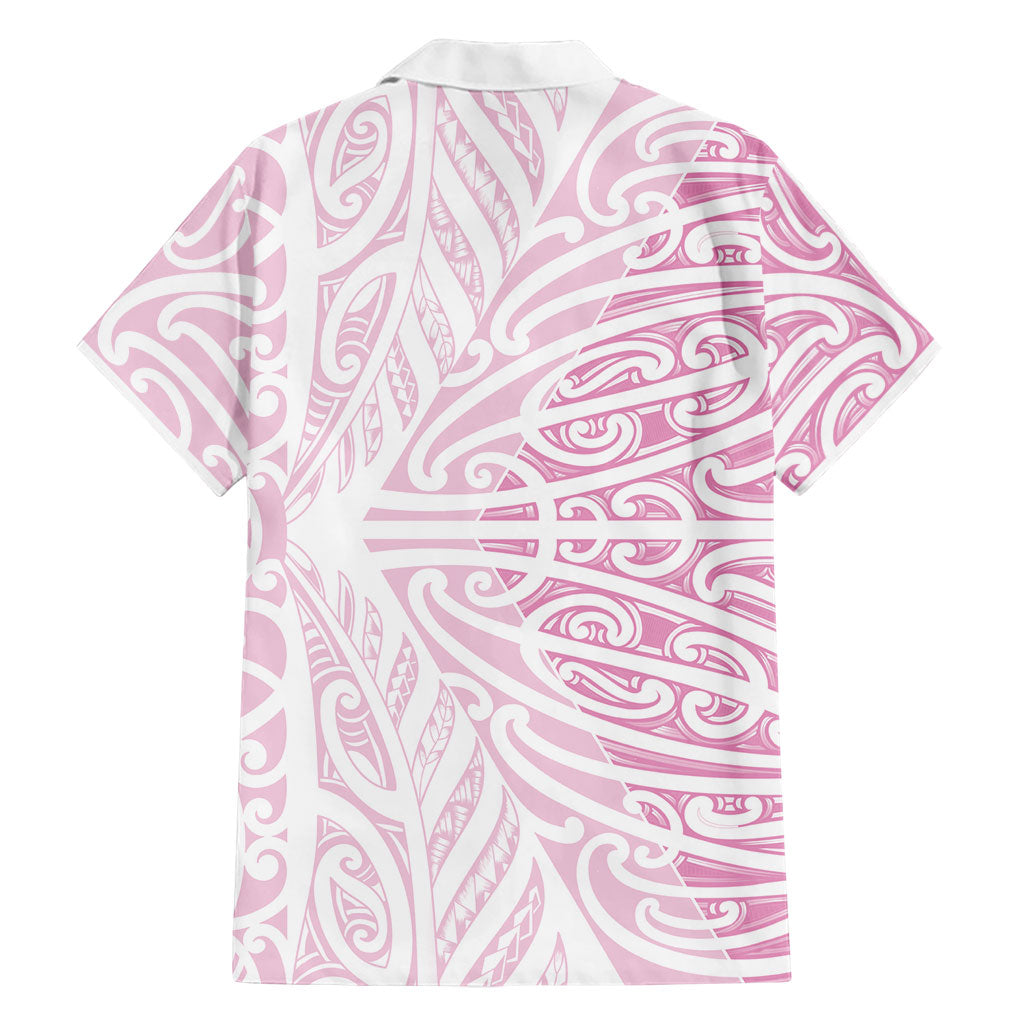 Pink New Zealand Puhoro Maori Tattoo Family Matching Short Sleeve Bodycon Dress and Hawaiian Shirt