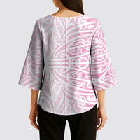 Pink New Zealand Puhoro Maori Tattoo Kimono Sleeve Blouse