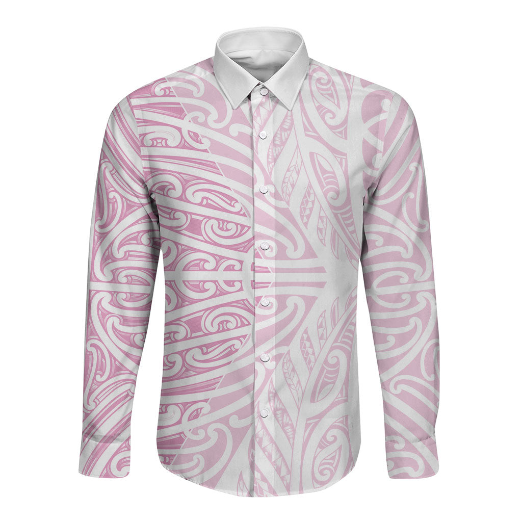 Pink New Zealand Puhoro Maori Tattoo Long Sleeve Button Shirt LT14 Unisex Pink - Polynesian Pride