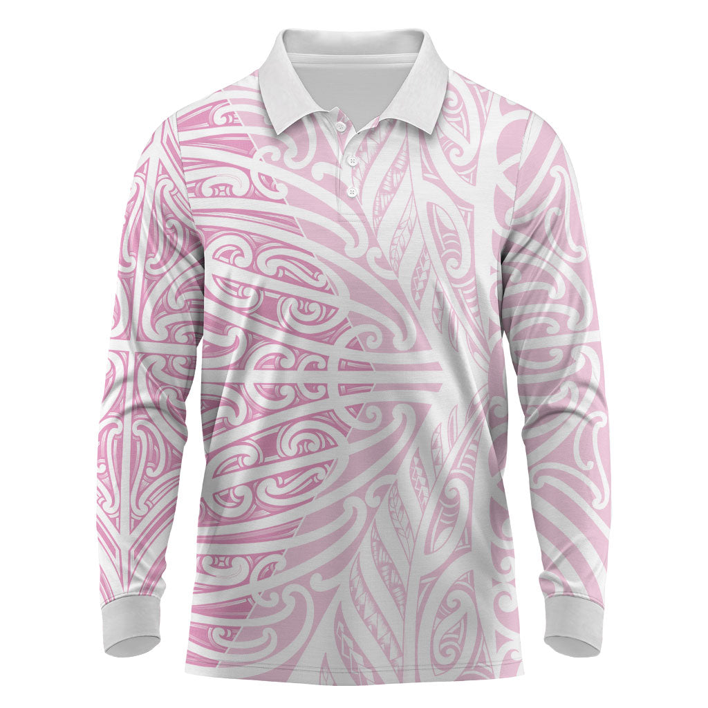 Pink New Zealand Puhoro Maori Tattoo Long Sleeve Polo Shirt LT14 Pink - Polynesian Pride