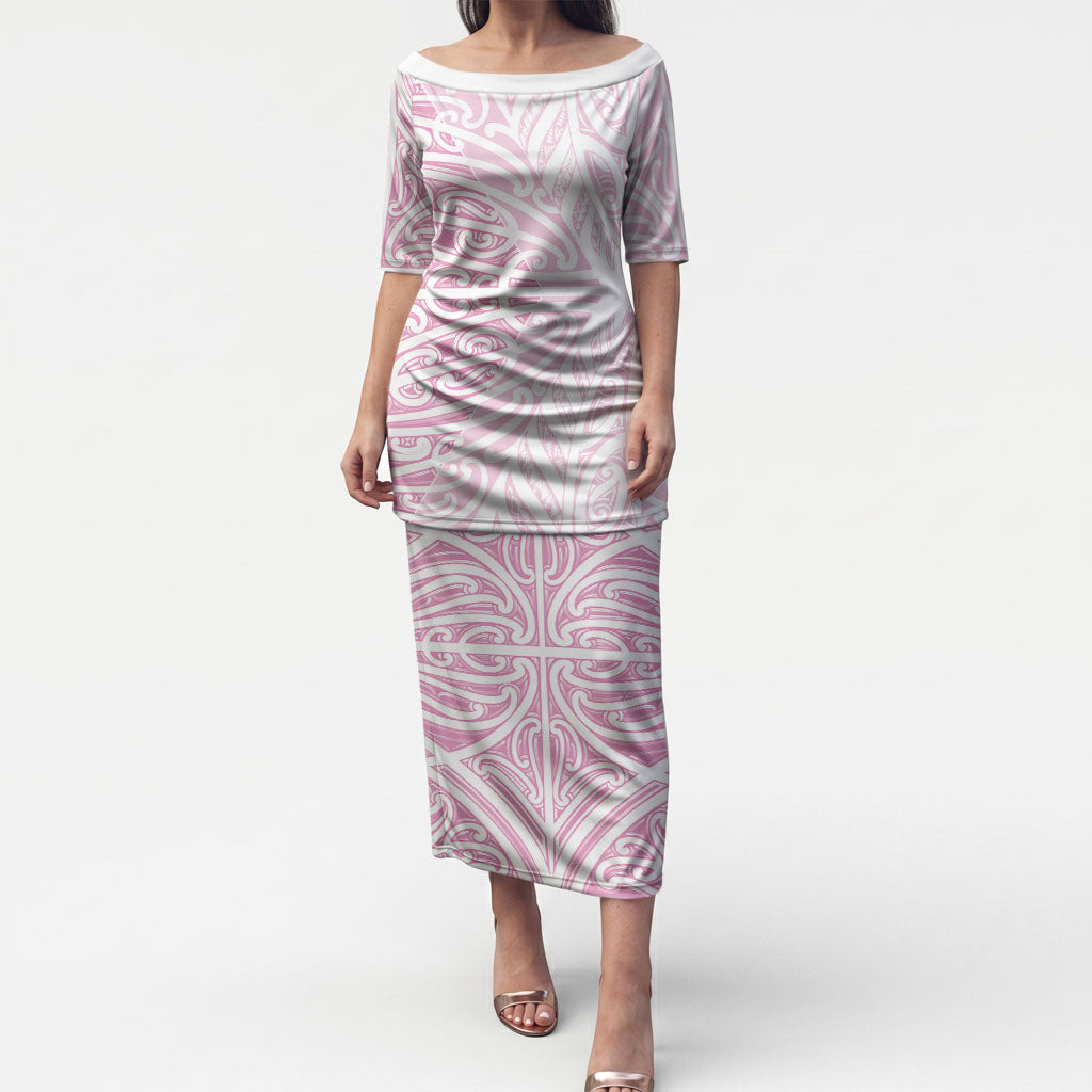 Pink New Zealand Puhoro Maori Tattoo Puletasi LT14 Long Dress Pink - Polynesian Pride