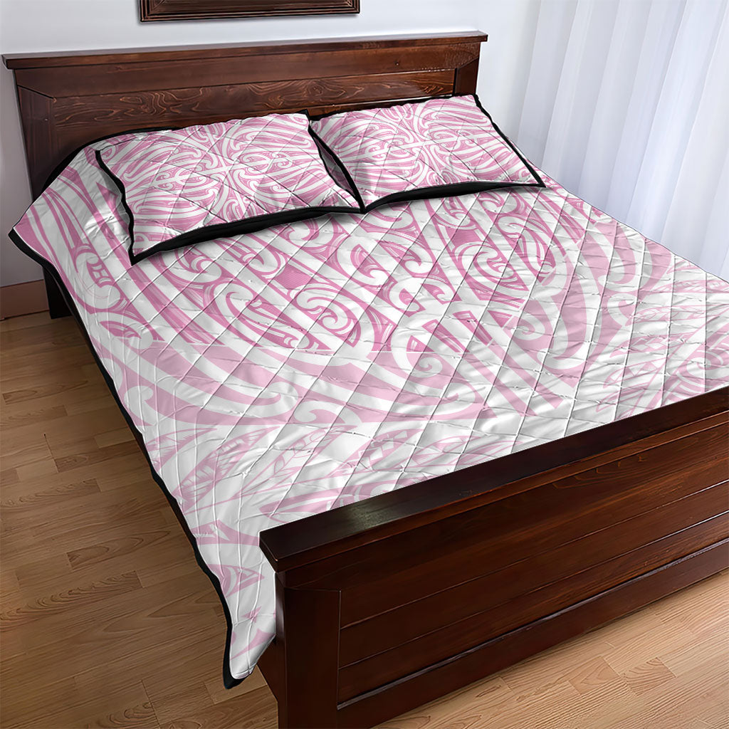 Pink New Zealand Puhoro Maori Tattoo Quilt Bed Set