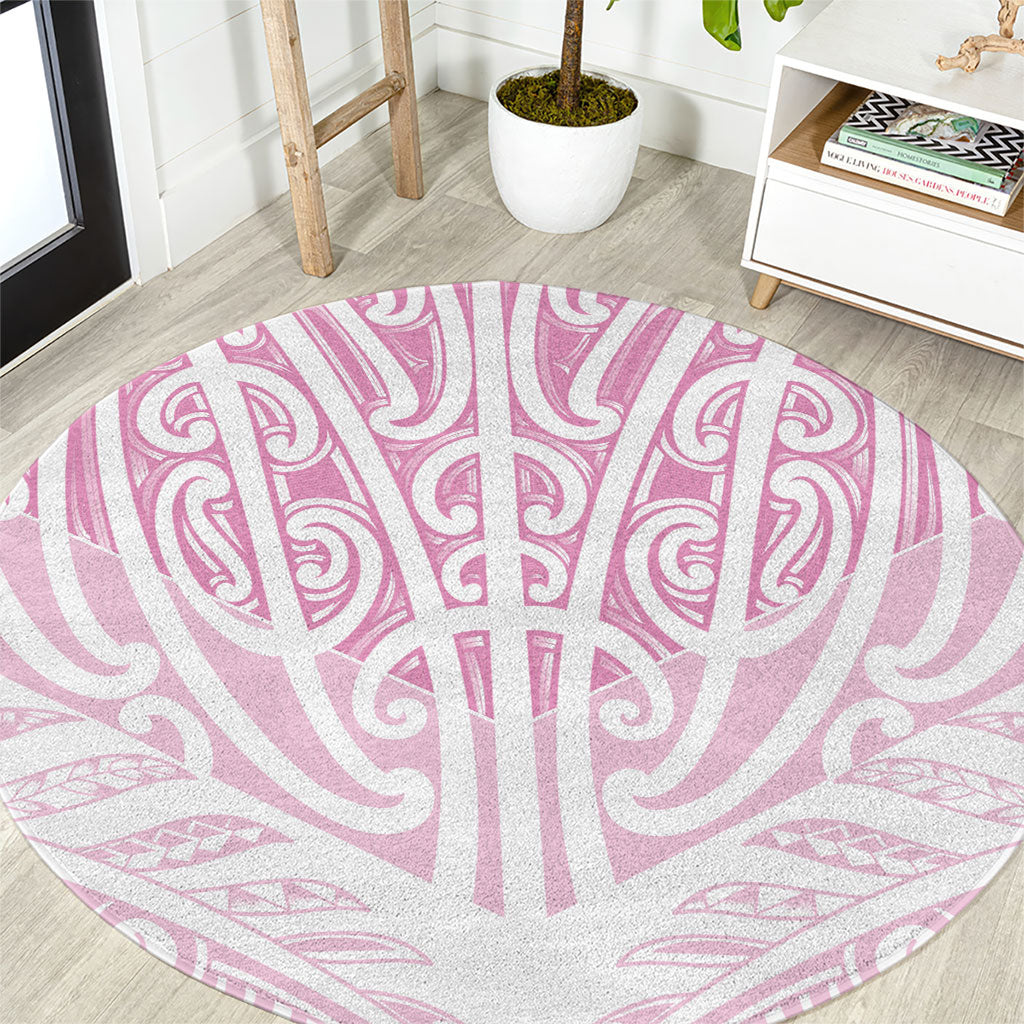 Pink New Zealand Puhoro Maori Tattoo Round Carpet