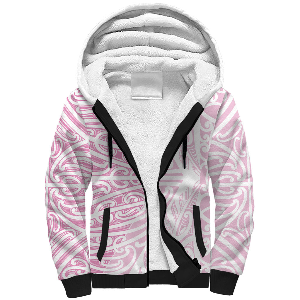 Pink New Zealand Puhoro Maori Tattoo Sherpa Hoodie LT14 Unisex Pink - Polynesian Pride